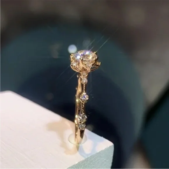 New Elegant 18k Yellow Gold Plated Rings Cubic Zirconia Women - Picture 2 of 4